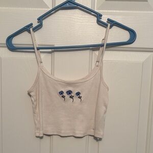Hollister Cream Camisole with Blue Floral Embroidery